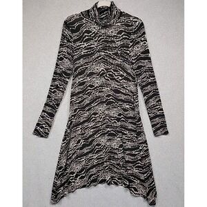 ANTHROPOLOGIE MAEVE Wmns Sz S Turtleneck Dress Long Sleeve Snap Cuff Black Beige